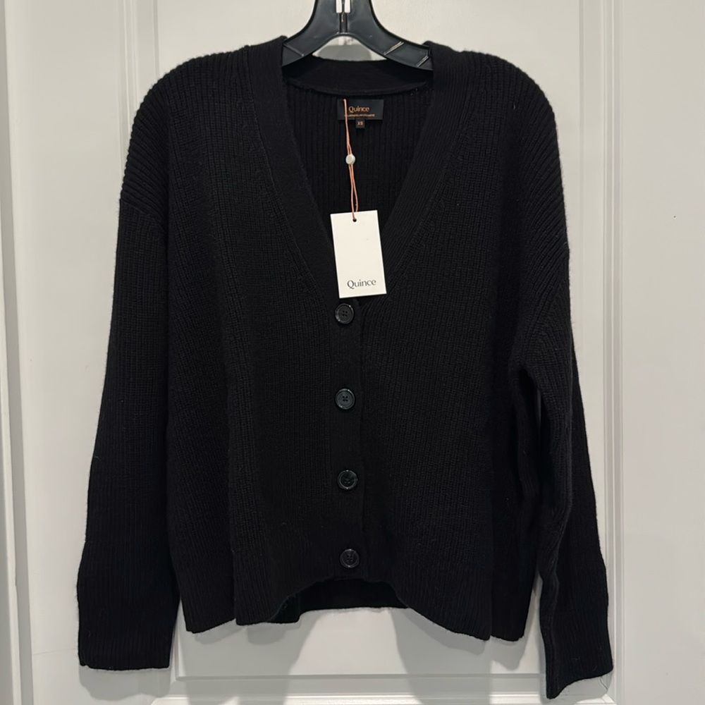 Quince Black Mongolian Cashmere Fisherman Cardigan, XS